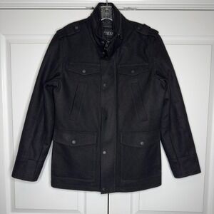 Guess Military Jacket Mens Small Black Wool Blend Insulated Pockets 115AB688
